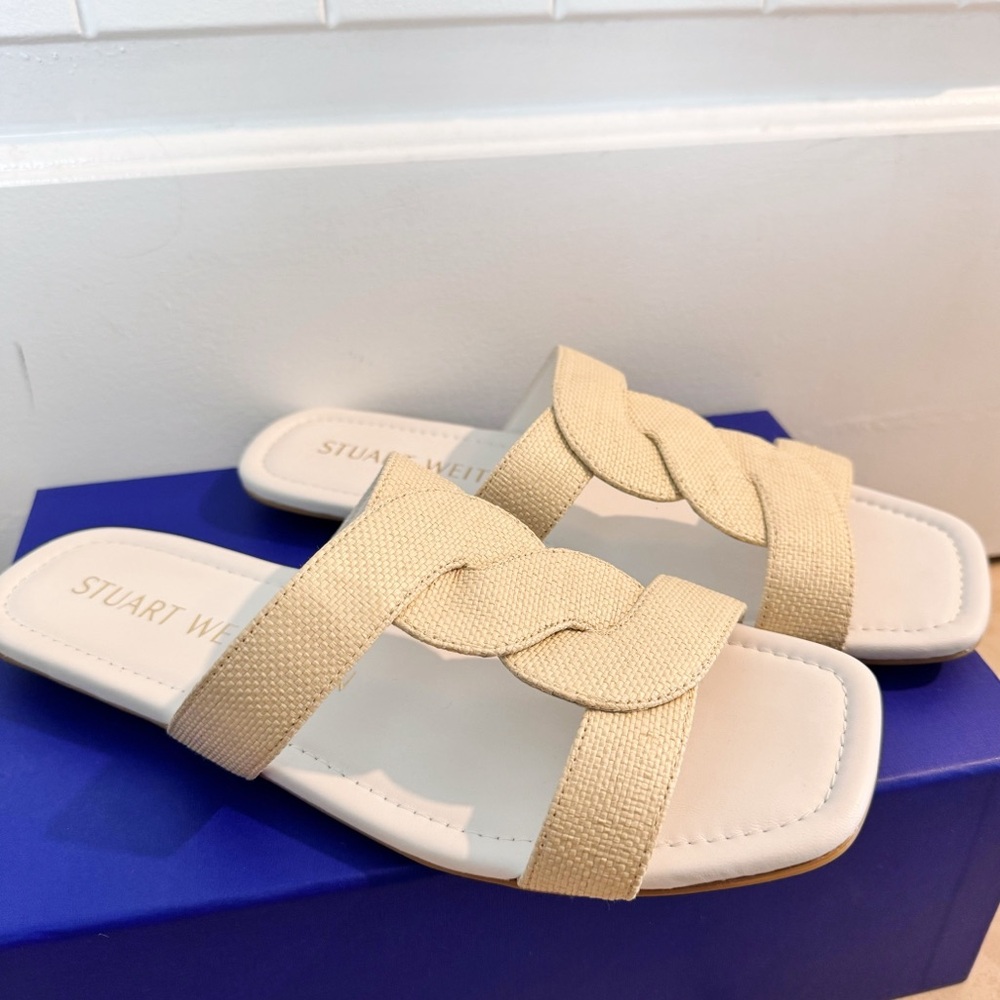 NEW Stuart Weitzman Ibiza Canvas Slide Sandal in Ivory